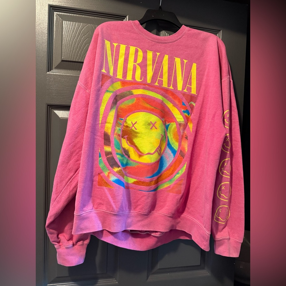 NIRVANA Pink and Yellow Crew Neck Sweater
